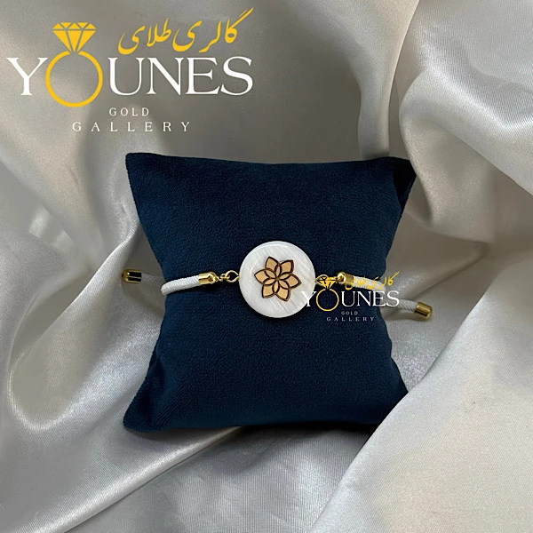 دستبند طلا حکاکی سنگ صدف گلبرگ بزرگ